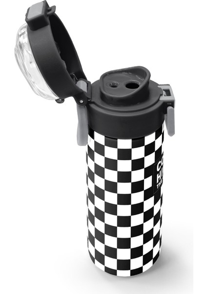 Kids Siyah Beyaz Dama Desenli Pipetli ve Direkt Içim Çelik Termos 500 ml 31877