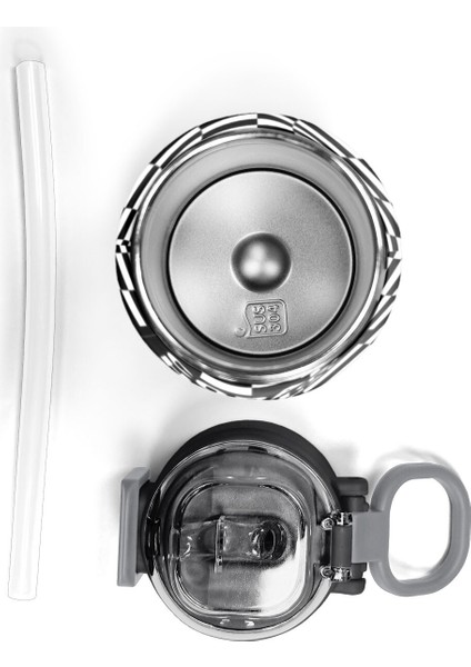 Kids Siyah Beyaz Dama Desenli Pipetli ve Direkt Içim Çelik Termos 500 ml 31877