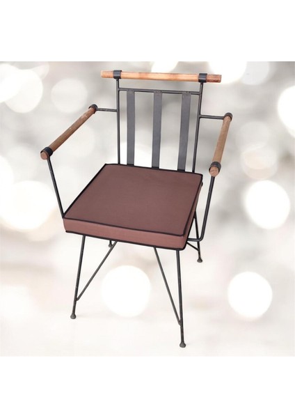 40X40 Kahverengi Su ve Leke Itici Fermuarlı Bağcıklı Siyah Biyeli Sandalye Minderi 5 cm