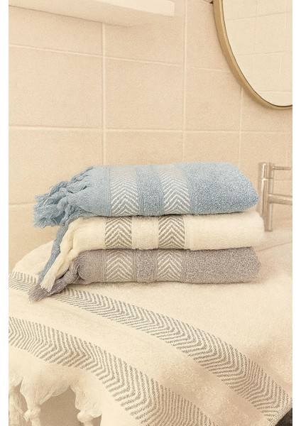 Lora 3’lü El ve Yüz Havlu Seti – 50X90 cm %100 Pamuk, Yumuşak Dokulu,örgü Saçaklı