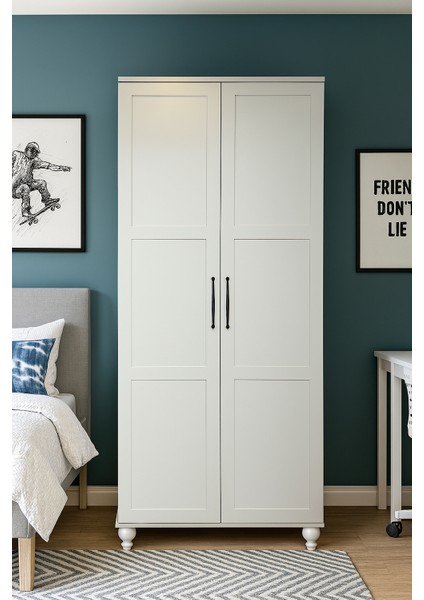 Alin MDF 2 Kapaklı Genç Odası Dolabı | REHAU Kaplama Kapaklar | Ağaç Ayaklar