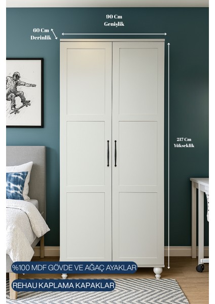Alin MDF 2 Kapaklı Genç Odası Dolabı | REHAU Kaplama Kapaklar | Ağaç Ayaklar fırsatları