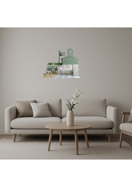 Okul Otobüsü ve Öğrenciler Dekoratif Duvar Aynalı Tablosu - LORCE8017-7920