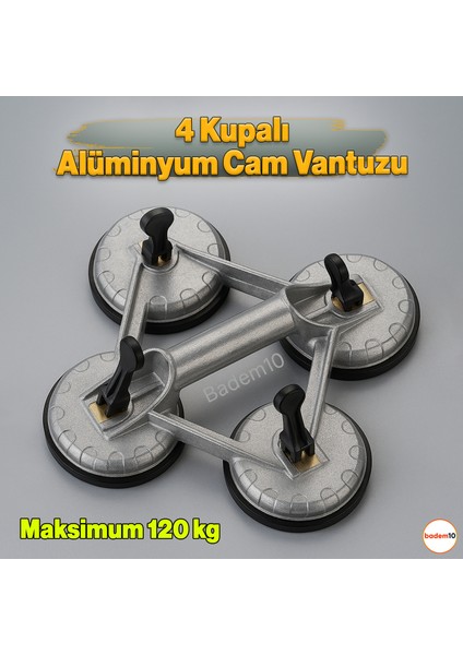 4'lü Kupalı Vakumlu Alüminyum Gövdeli Güçlü Cam Mermer Granit Ağır Yük Taşıma Vantuzu Vantusu Vantuz