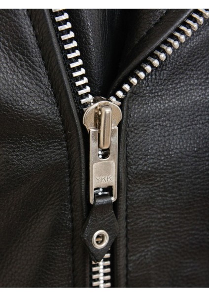 Hakiki Deri Siyah Biker Fermuarlı Erkek Deri Ceket fırsatları