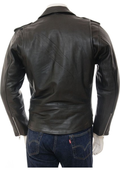 Hakiki Deri Siyah Biker Fermuarlı Erkek Deri Ceket indirimleri