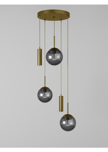 Vienna Modern Eskitme Metal Gövdeli 5'li Sarkıt Avize - 3 Füme Cam Küre 2 LED Spot, E27 DUY-G10 Duy fırsatları
