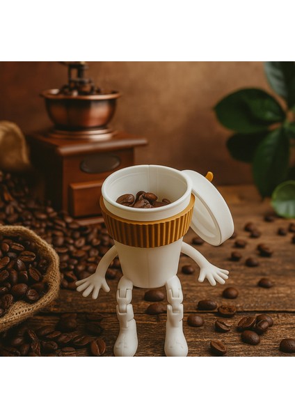 3D Baskı Kahve Fincanı Figürü – Hareketli Ayaklı Komik Dekoratif Masa Süsü (7 cm, 6 cm)