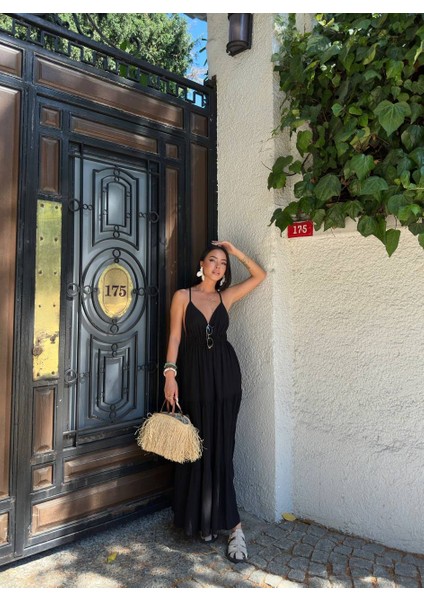 Askılı Dökümlü Şık Midi Elbise Günlük Keten fiyatları