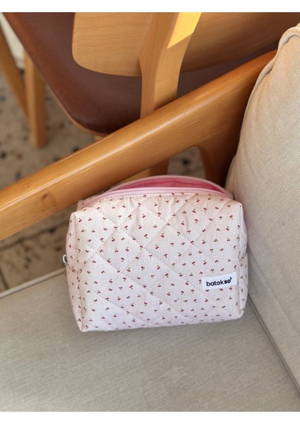 Çıtır Kiraz Desenli Makyaj Çantası - Büyük Boy