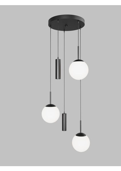 Vienna Modern Siyah Metal Gövdeli 5'li Sarkıt Avize - 3 Beyaz Cam Küre 2 LED Spot, E27 DUY-G10 Duy fiyatları