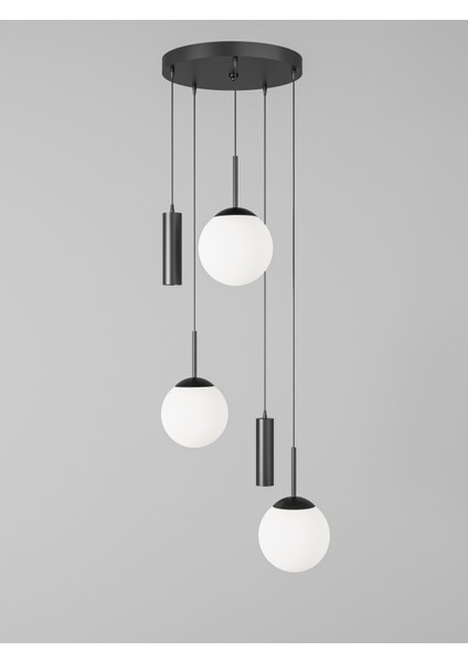 Vienna Modern Siyah Metal Gövdeli 5'li Sarkıt Avize - 3 Beyaz Cam Küre 2 LED Spot, E27 DUY-G10 Duy fırsatları