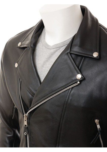 Hakiki Deri Siyah Biker Kemerli Erkek Deri Ceket fiyatları