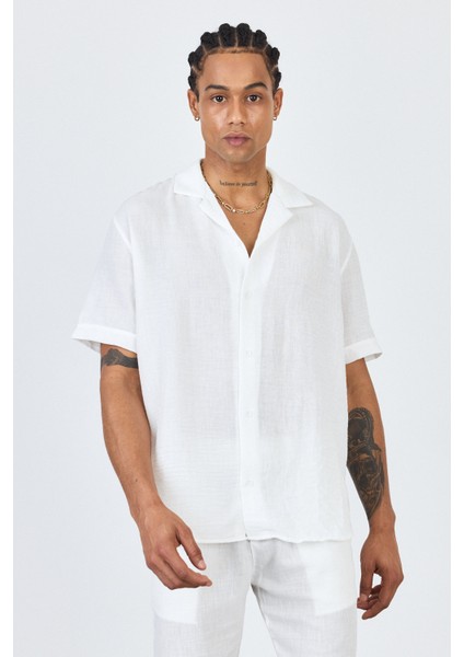 Keten Oversize Kısa Kol Gömlek
