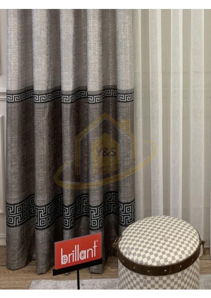 Glaris Betina Keten Zemin Bordür Desen Modern Yüksek Kaliteli Fon Perde 1/3 Sık Pile - Tek Kanat fiyatları