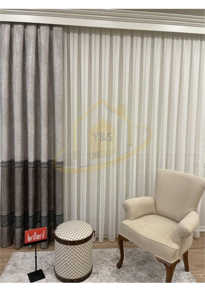 Glaris Betina Keten Zemin Bordür Desen Modern Yüksek Kaliteli Fon Perde 1/3 Sık Pile - Tek Kanat modelleri