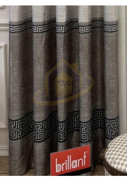 Glaris Betina Keten Zemin Bordür Desen Modern Yüksek Kaliteli Fon Perde 1/3 Sık Pile - Tek Kanat fırsatları