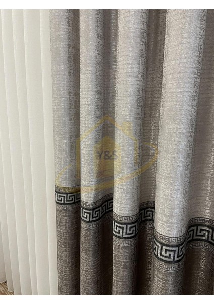 Glaris Betina Keten Zemin Bordür Desen Modern Yüksek Kaliteli Fon Perde 1/3 Sık Pile - Tek Kanat indirimleri