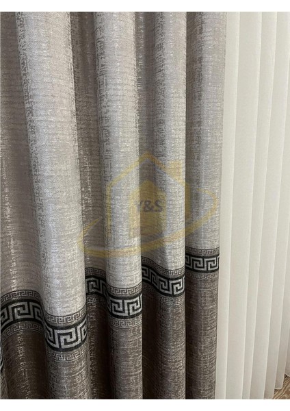Glaris Betina Keten Zemin Bordür Desen Modern Yüksek Kaliteli Fon Perde 1/3 Sık Pile - Tek Kanat