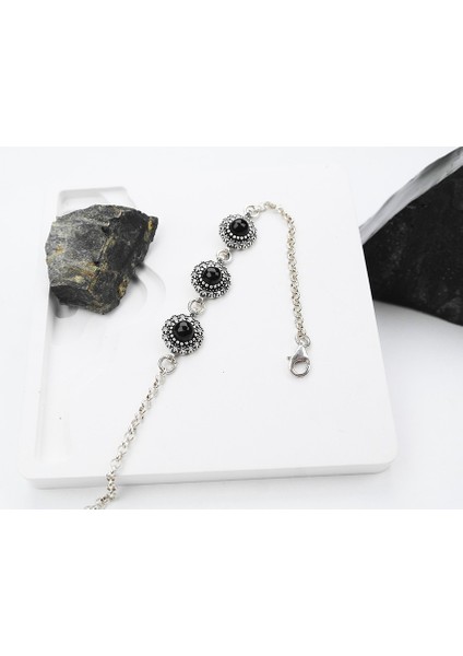 SEDEF 925 Ayar Oltu Taşlı Gümüş Bileklik