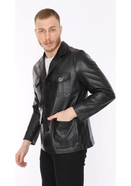Hakiki Deri Siyah Blazer Cepli Erkek Deri Ceket fiyatları