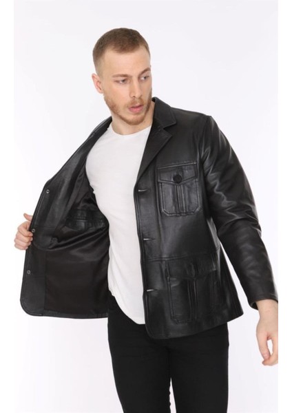 Hakiki Deri Siyah Blazer Cepli Erkek Deri Ceket indirimleri