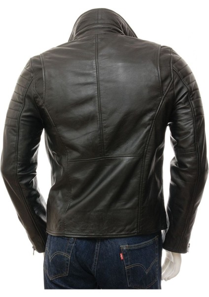 Hakiki Deri Siyah Biker Üç Cepli Erkek Deri Ceket indirimleri