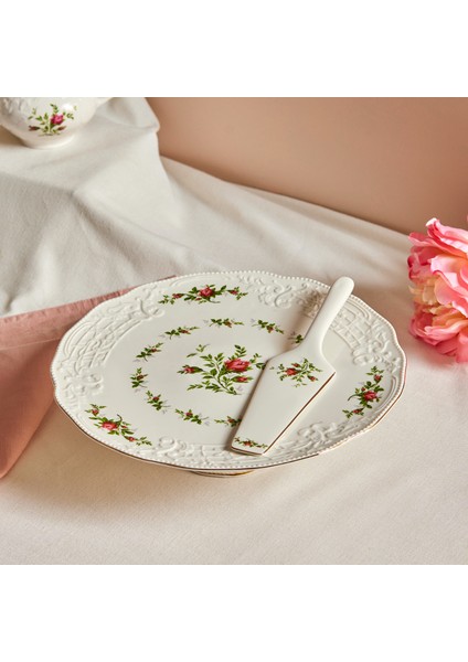 Vintage Rose 2 parça Spatulalı Kek Servis Seti 30 cm Krem