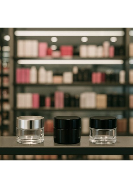10 ml Cam Kavanoz 20'li, Şeffaf, Aynalı Kapak, Mini Krem ve Lip Balm Kavanozları