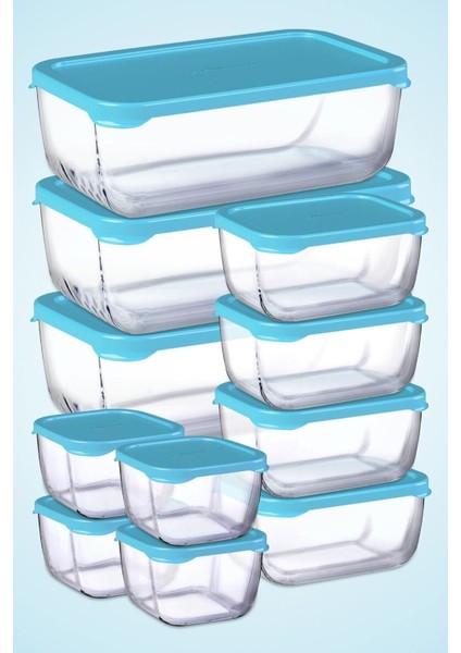 Mavi Kapaklı 11 Parça Saklama Kabı Seti, 3 Büyük, 4 Orta, 4 Küçük