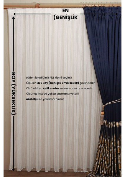 1-2 Seyrek Pile Ulak Model Tül Perde,dikey Çizgili Kırık Beyaz Ütü Istemeyen Tül Perde