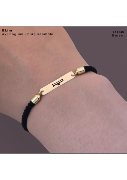 14 Ayar Plakalı Altın Ekim Ayı Doğumlarına Dikdörtgen Figürlü Siyah Örgülü Hediye BILEKLIK-555AY fırsatları