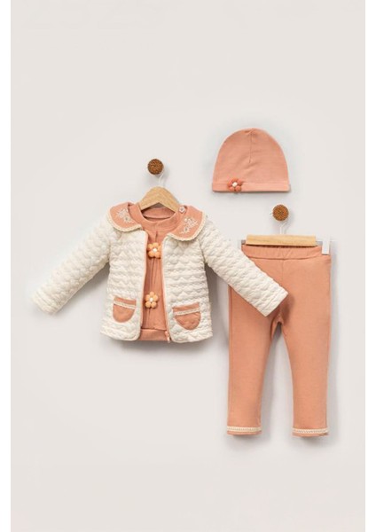 Minigimin Cicileri Yaka Nakış Papatya Motif Desen 4 Lü Kız bebek takım - Taba