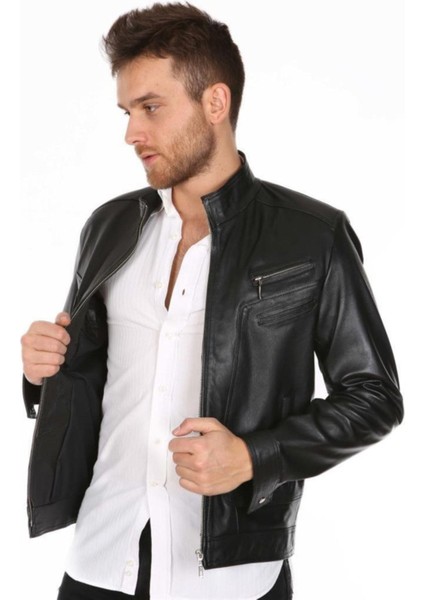 Hakiki Deri Siyah Calvin Düz Erkek Deri Ceket fiyatları