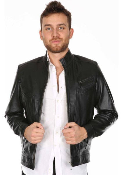 Hakiki Deri Siyah Calvin Düz Erkek Deri Ceket fırsatları