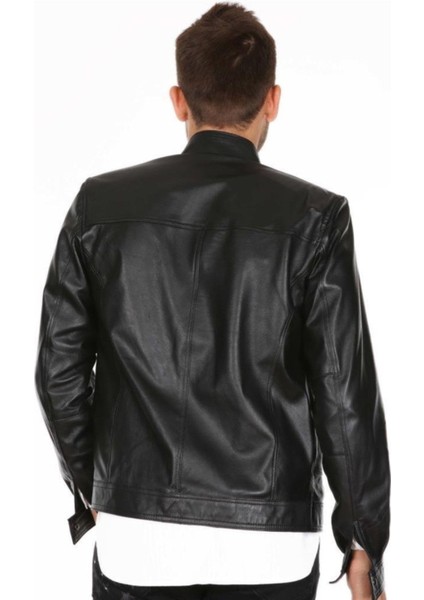 Hakiki Deri Siyah Calvin Düz Erkek Deri Ceket indirimleri