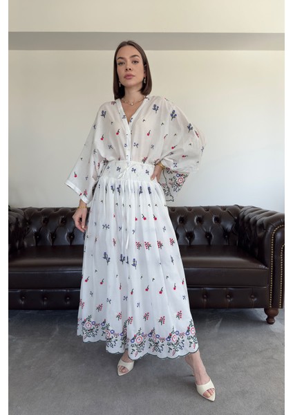 Papatya - Kimonolu Premium Etekli Takım- Beyaz