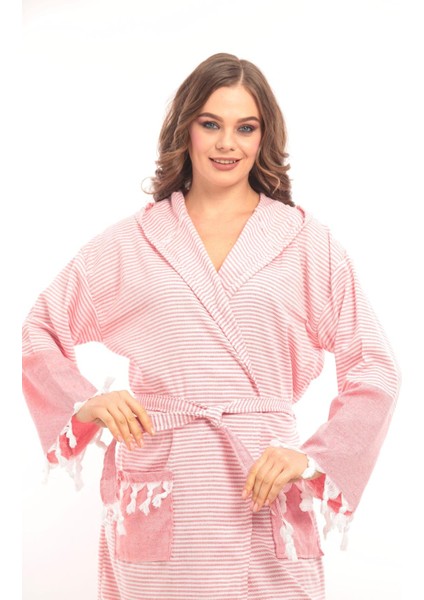 Unisex Hürrem Püskül Modelli Banyo-Havuz-Deniz-Plaj Pamuklu Peştamal Bornoz-Kırmızı modelleri