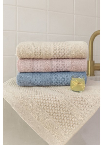 Waffle 3’lü El ve Yüz Havlu Seti – 50X90 cm %100 Pamuk, Yumuşak Dokulu, Örgü Desen.