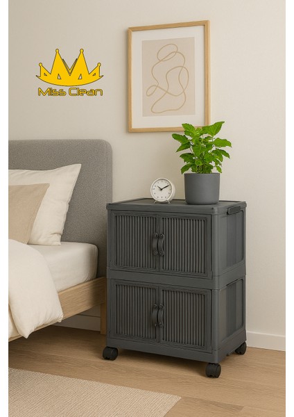 2'li Portatif Organizer Tekerlekli ”antrasit” Çok Amaçlı Mıknatıs Kapaklı Katlanır