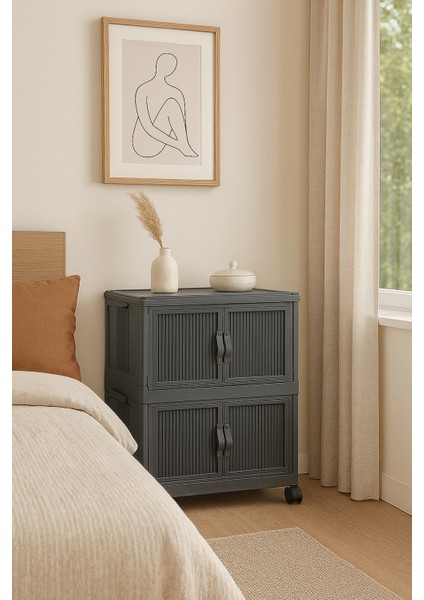 2'li Portatif Organizer Tekerlekli ”antrasit” Çok Amaçlı Mıknatıs Kapaklı Katlanır fiyatları