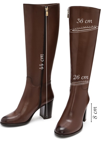 Kadın Kahverengi Fermuarlı Kalın Topuklu Deri Çizme 25WFD281018 fiyatları