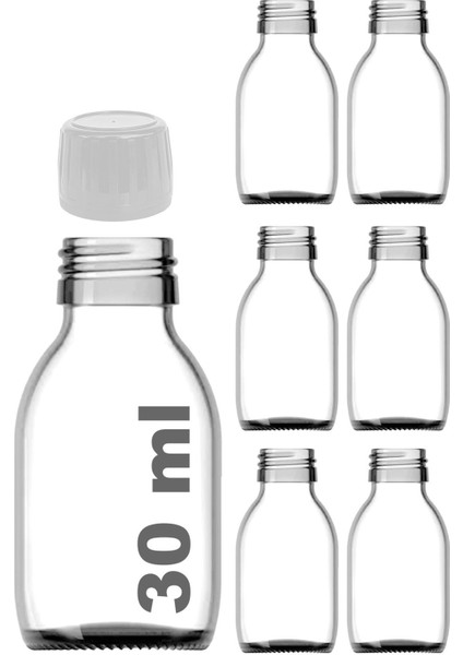30 ml Şeffaf Kilitli Beyaz Kapaklı Cam Şişe, 6 Adet, Şık ve Kullanışlı Tasarım