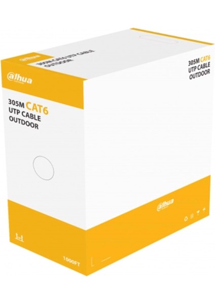 Teknoteg - Rsr - Dahua DH-PFM920-6UN, Cat6 305M, 24AWG 0.53MM, Utp, %100 Bakır, Outdoor, Lszh Halogen Free Kablo, Siyah Renk