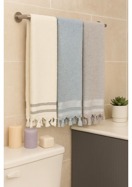 Lora 3’lü Banyo Havlusu Seti – 3 Adet 100X150 Cm, %100 Pamuk, Yumuşak Dokulu, Saçaklı Havlu