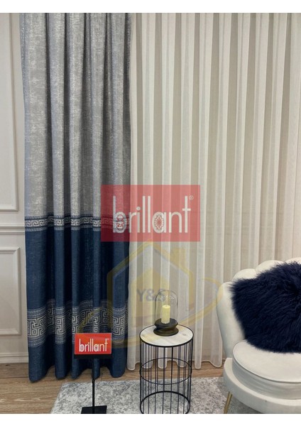 Glaris Betina Keten Zemin Bordür Desen Modern Yüksek Kaliteli Fon Perde 1/3 Sık Pile - Tek Kanat fırsatları