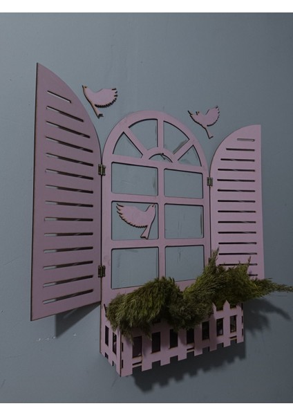 Kuşlu ve Pencere Temalı Ahşap Duvar Süsü, Çiçekli ve Lazer Kesimli, 3mm Mdf.