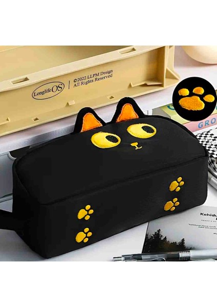 Kawaii Kedi Büyük Kapasiteli Kalemlik, Kalemkutu, Makyaj Çantası