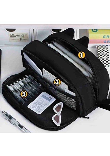 Kawaii Kedi Büyük Kapasiteli Kalemlik, Kalemkutu, Makyaj Çantası modelleri