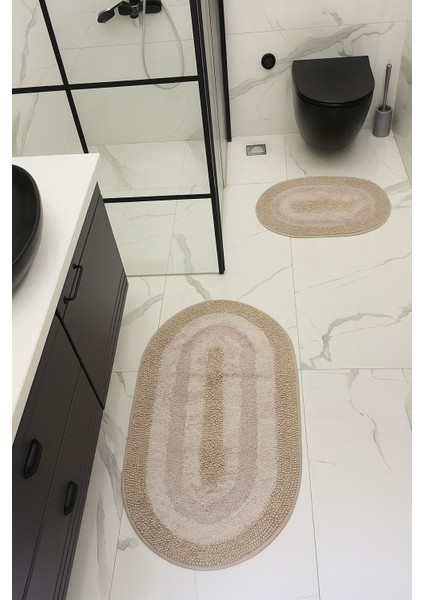 %100 Pamuk Dokuma, Su Emici, Banyo Paspas Seti, Banyo Halısı Vera 2'li Klozet Takım 60X100-60X50